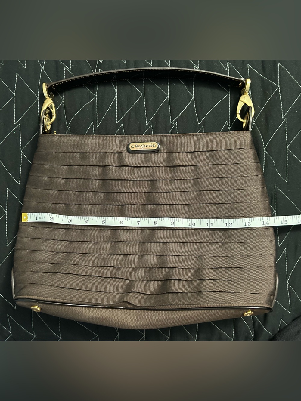 EUC Eric Javits New York Chocolate Brown Pleated Shoulder Bag with Gold Accents - Picture 13 of 14